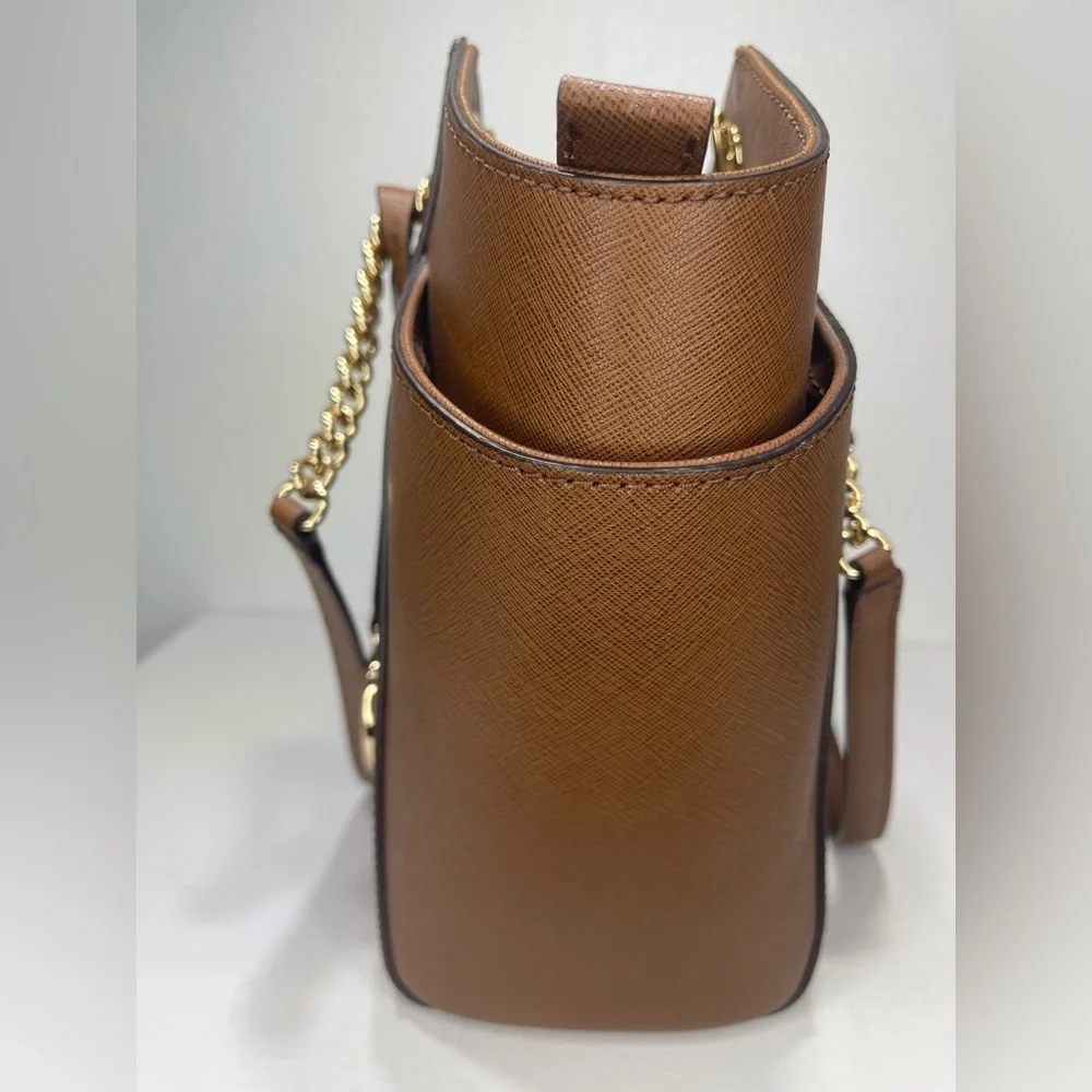 Michael Kors Brown Jet Set Travel Shoulder Gold Chain Leather Tote Bag